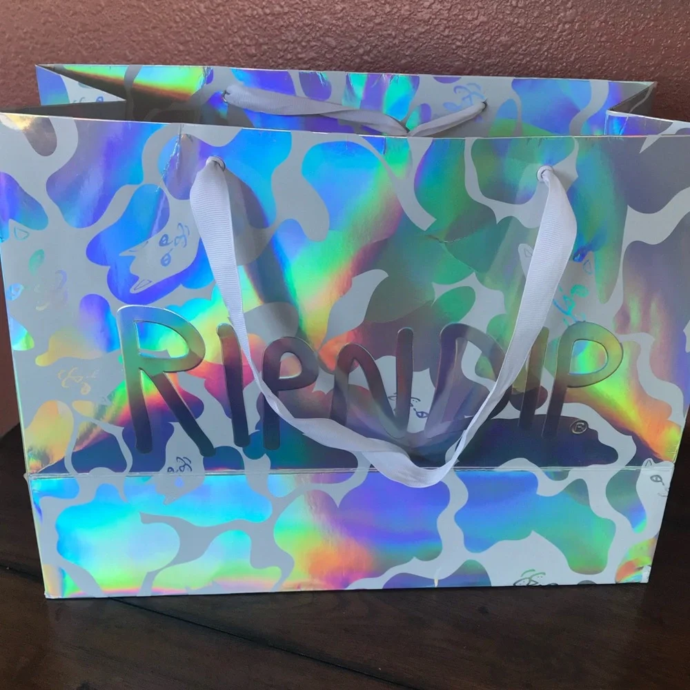 Ripndip LA Iridescent Camouflage Shopping Bag with White Ribbon Handles in EUC